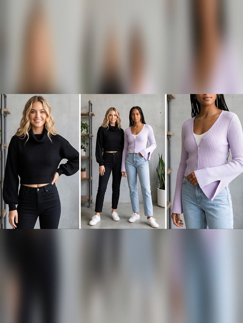 Wild Fable Sweater Bundle Set Black and Lavender Lot of 2 Size XS